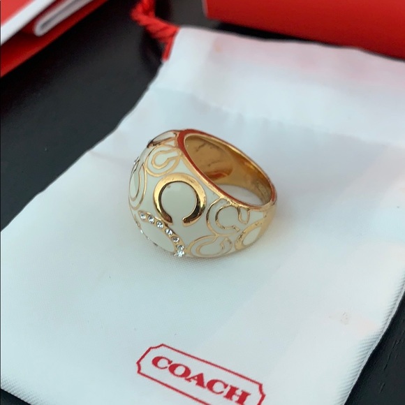 Coach Enamel Signature Pave Cocktail Ring Designer - Picture 3 of 6